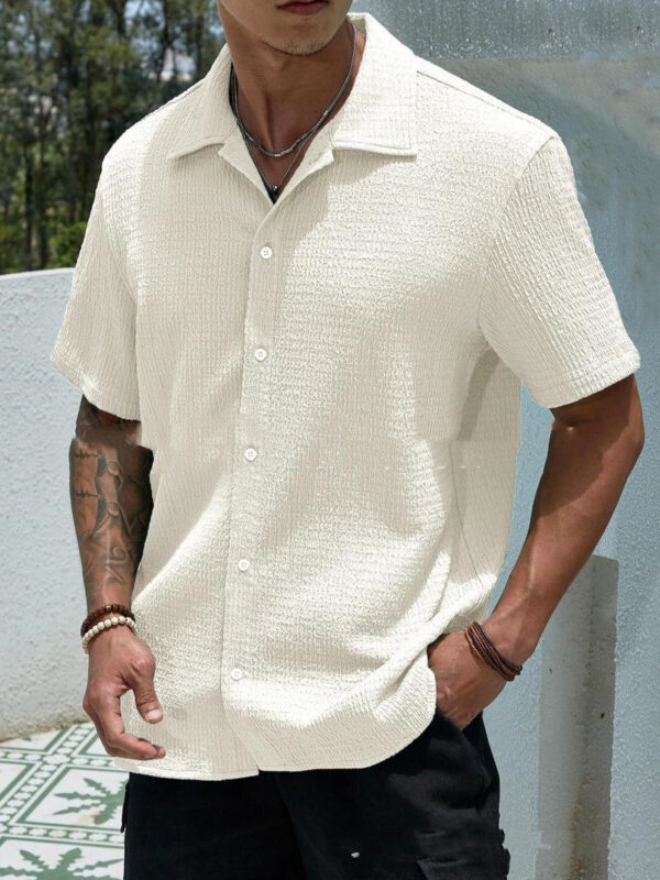 Men's Solid Color Short Sleeve Shirt Fashion Casual Button Lapel Tops Clothing - Image 9